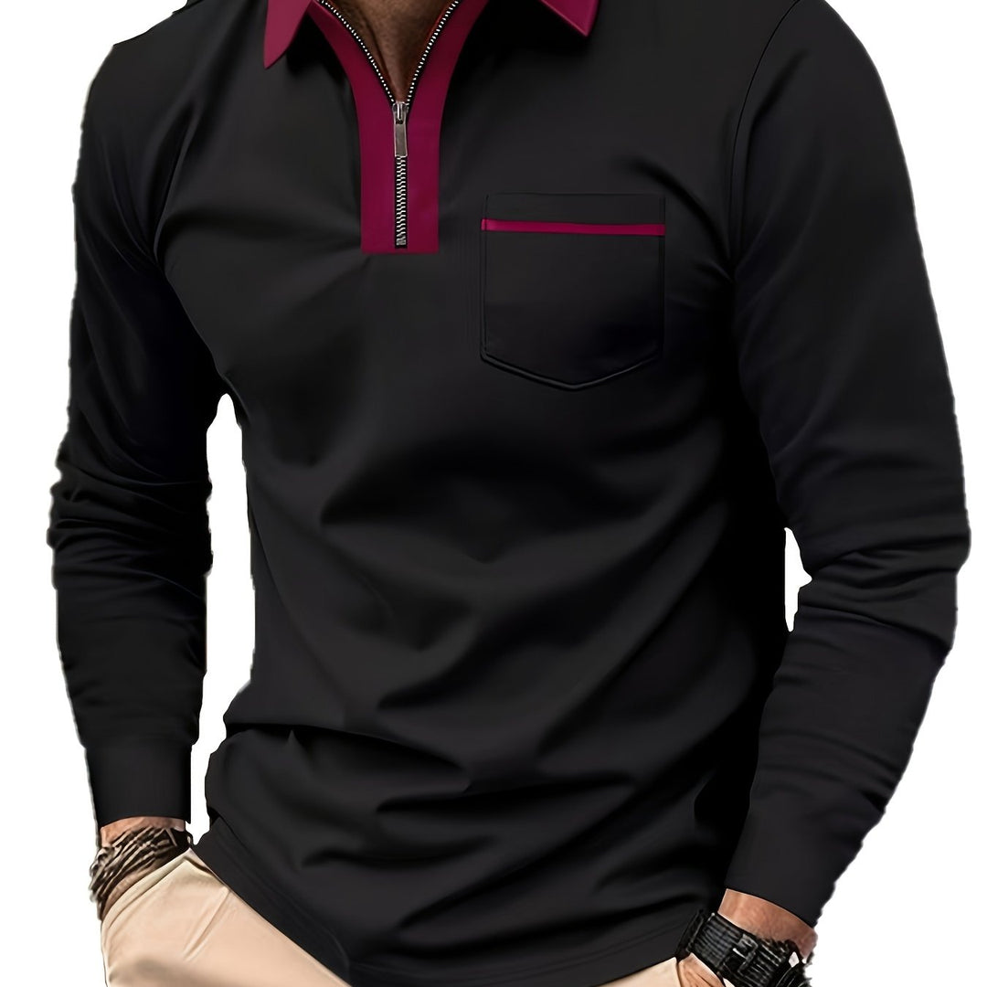 Refined Zip-Collar Polo Shirt for Men, Plus Size