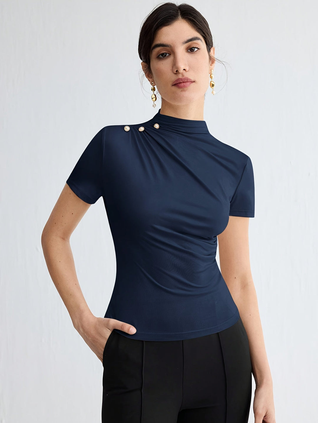 Mock Neck Short-Sleeve Top for Women