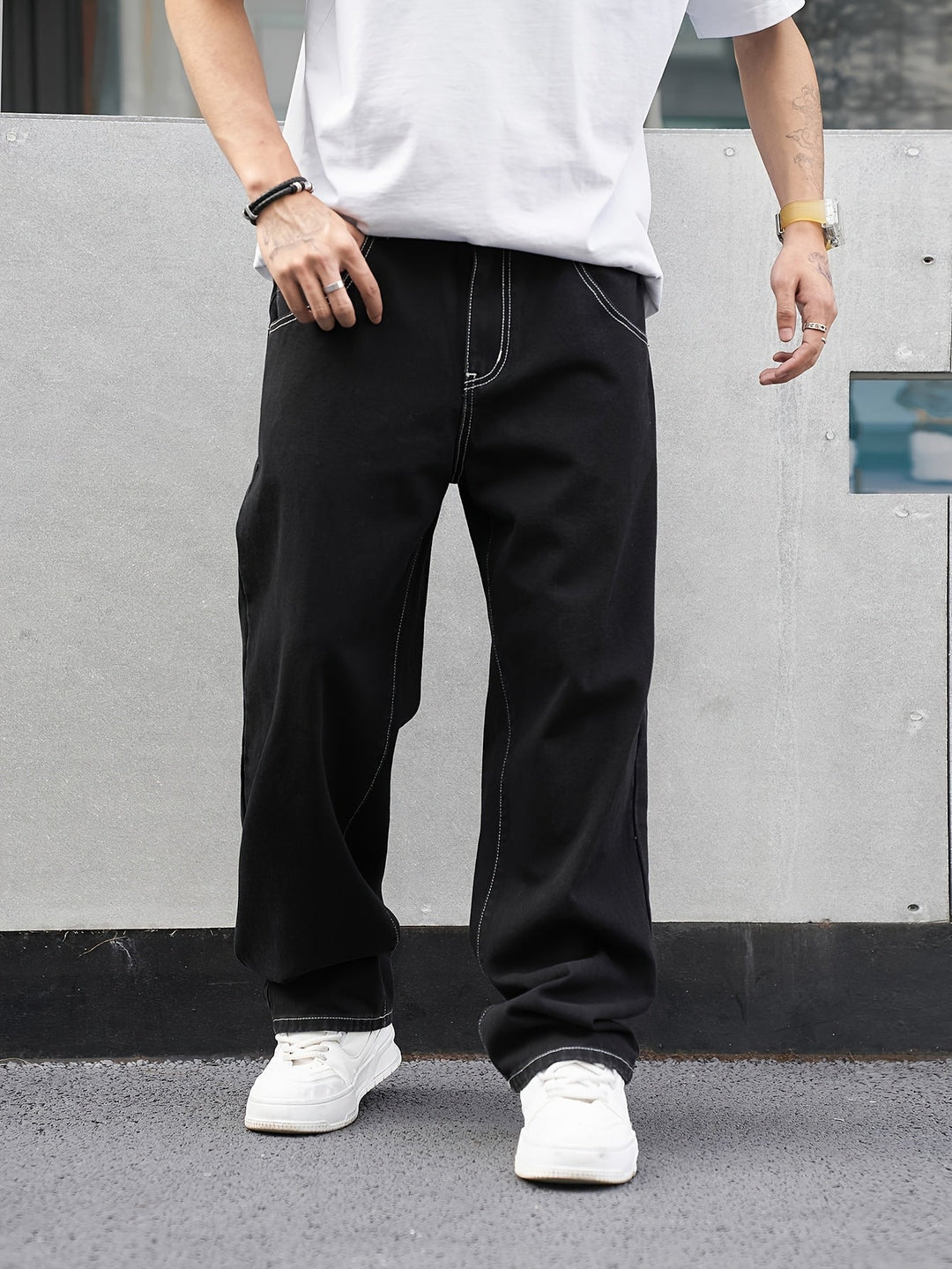 Black Relaxed-Fit Everyday Trousers for Men