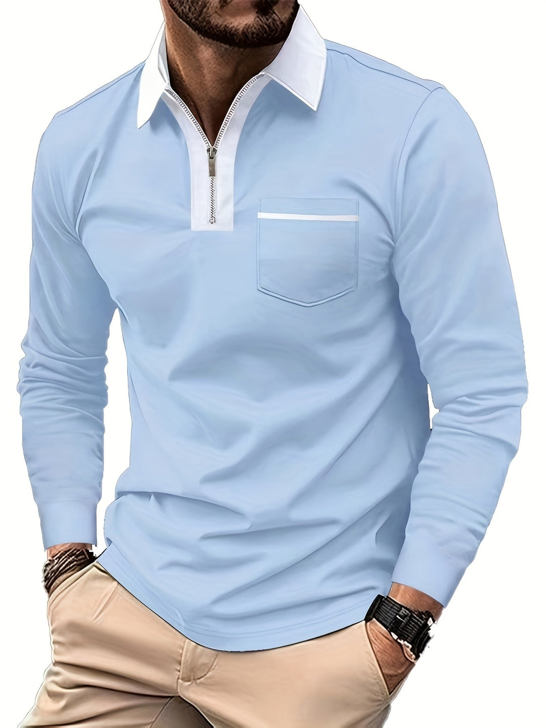 Refined Zip-Collar Polo Shirt for Men, Plus Size