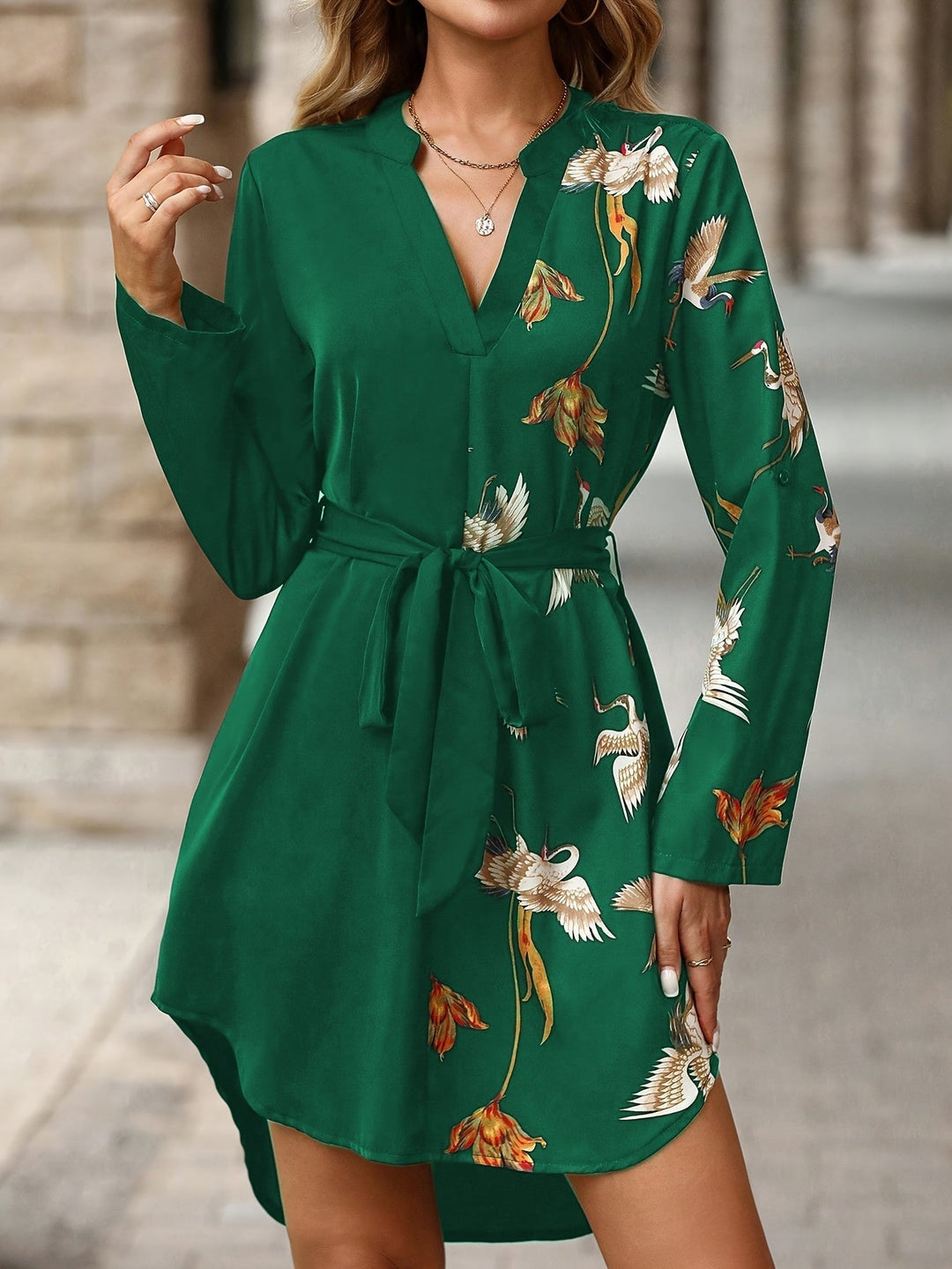Belted Shirt Dress, Women's Elegant Fit