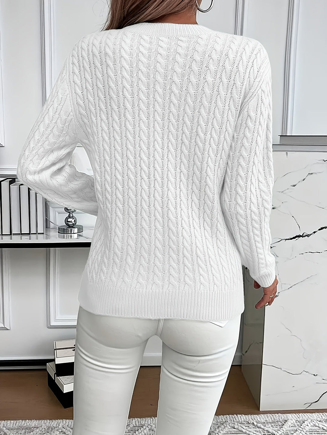 Women's Cable-Knit Round Neck Sweater