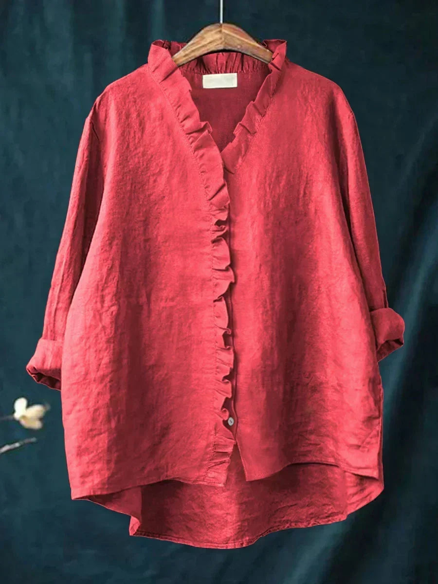 Casual Ruffle V-Neck Blouse for Women