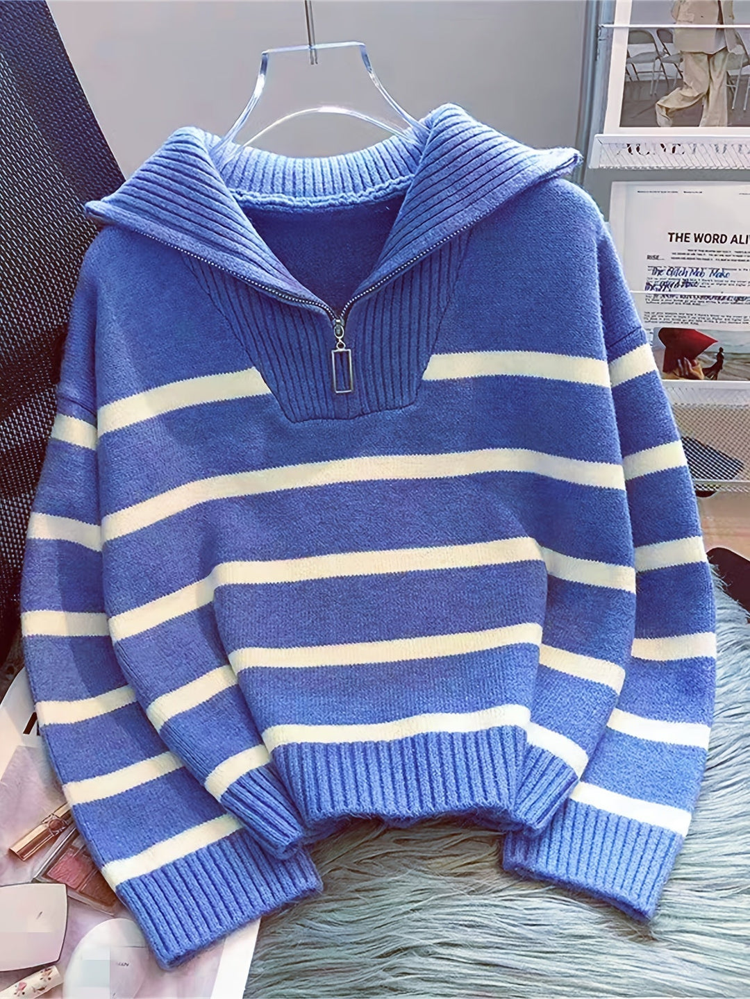 Striped Quarter-Zip Sweater for Women