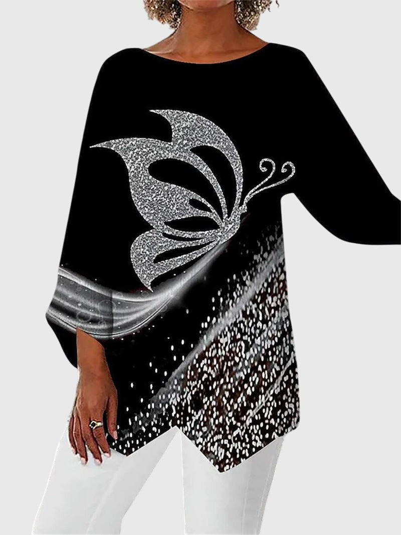 Ladies Shimmer Butterfly Long-Sleeve Top