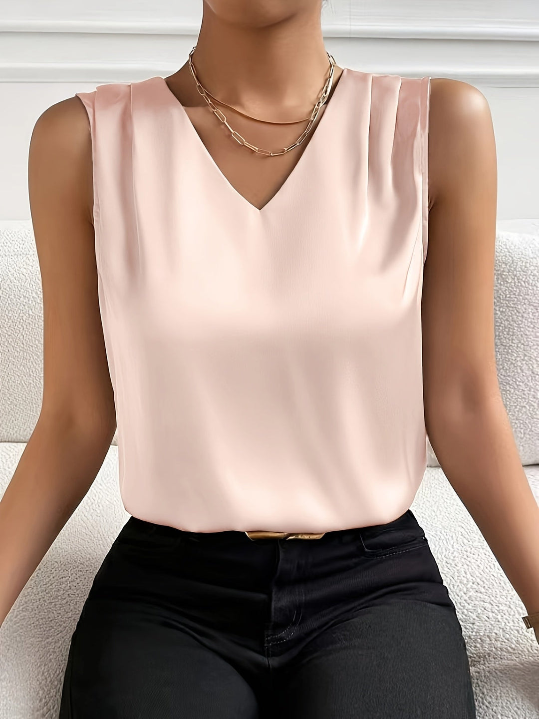Sleeveless V-Neck Top for Women, Elegant Style