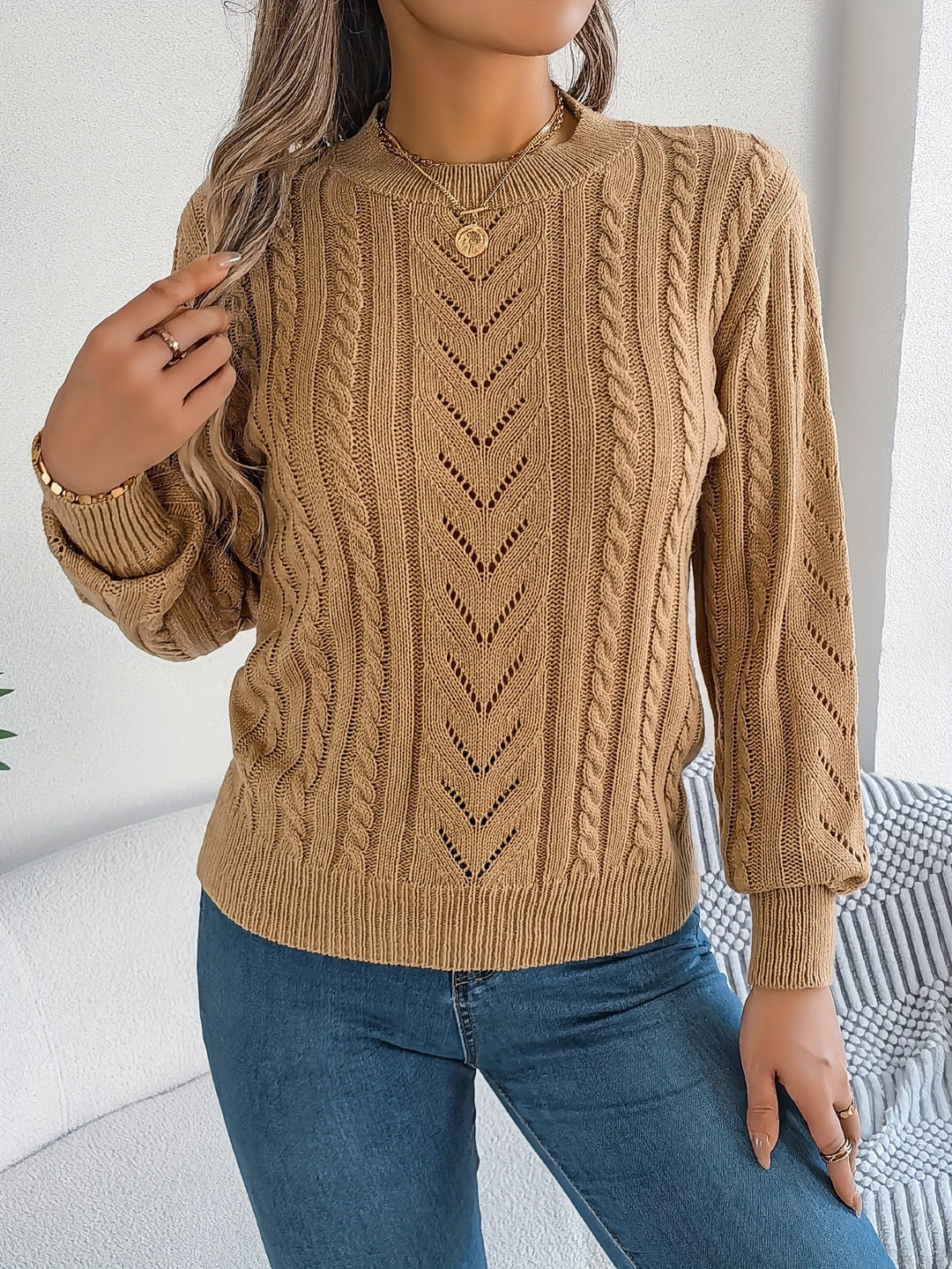 Cable-Knit Textured Sweater for Women
