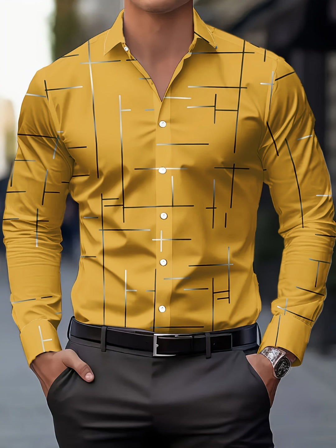 Refined Line-Print Shirt for Men