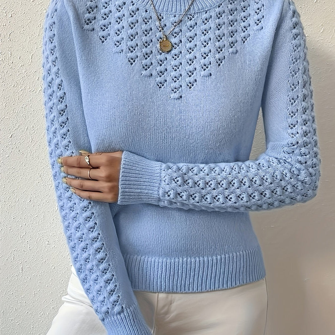 Pointelle-Knit Round Neck Sweater for Women