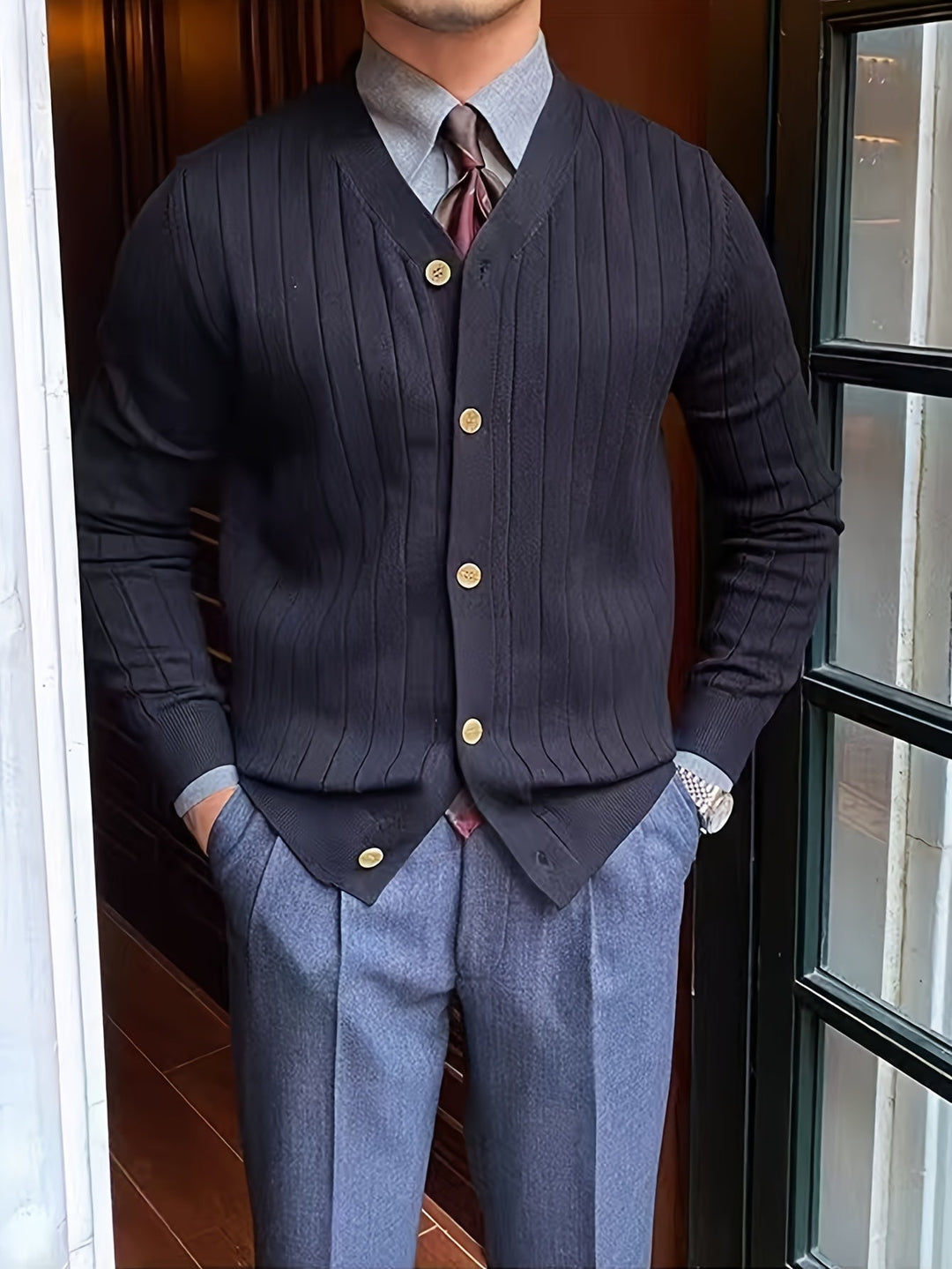 Classic Button-Up Cardigan for Men