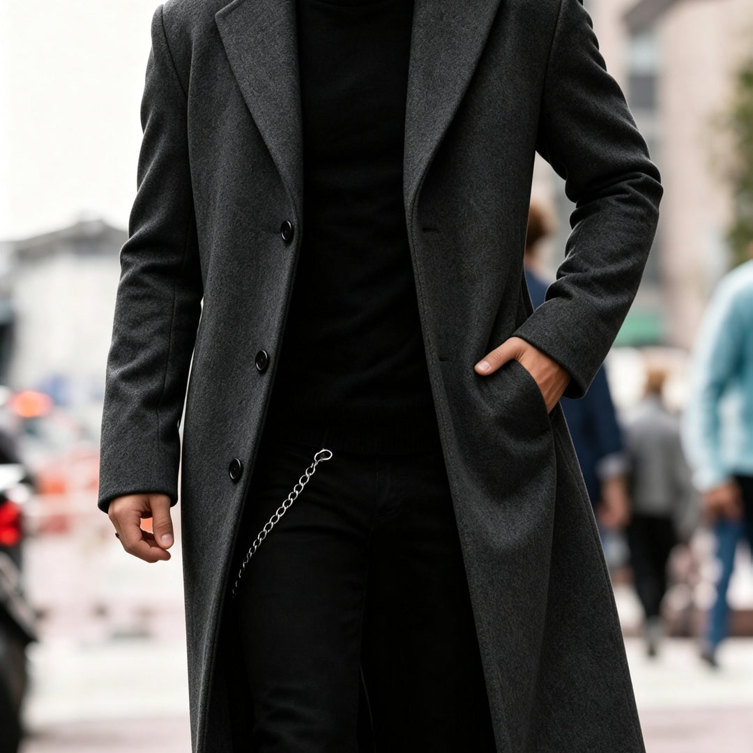 Refined Long Trench Coat for Men, Plus Size