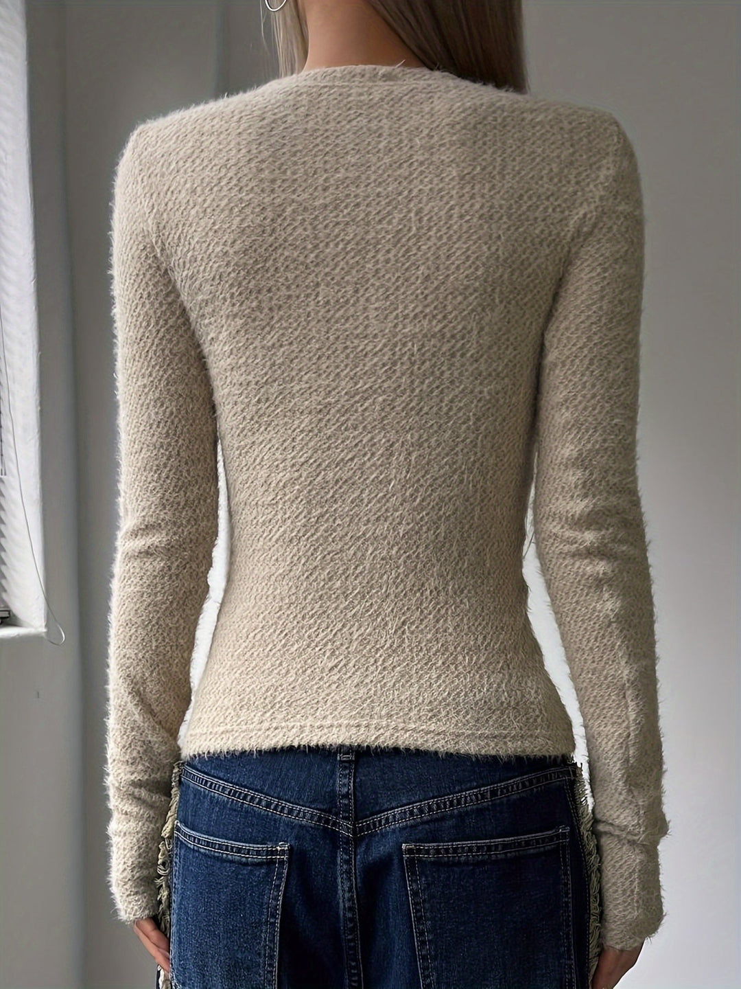 Plush Long Sleeve Top for Women, Soft Style