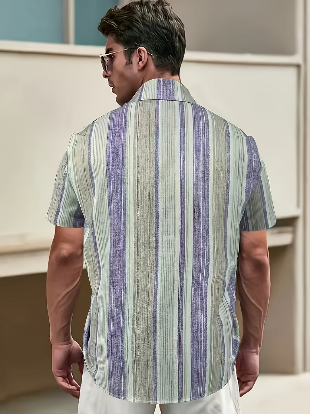 Relaxed Striped Short Sleeve Shirt for Men, Plus Size