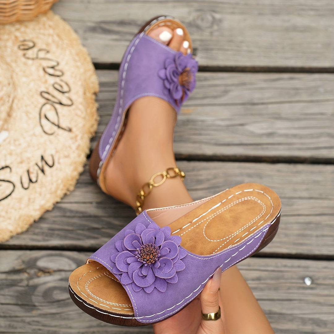 Light Purple Floral Comfort Wedge Sandals for Women