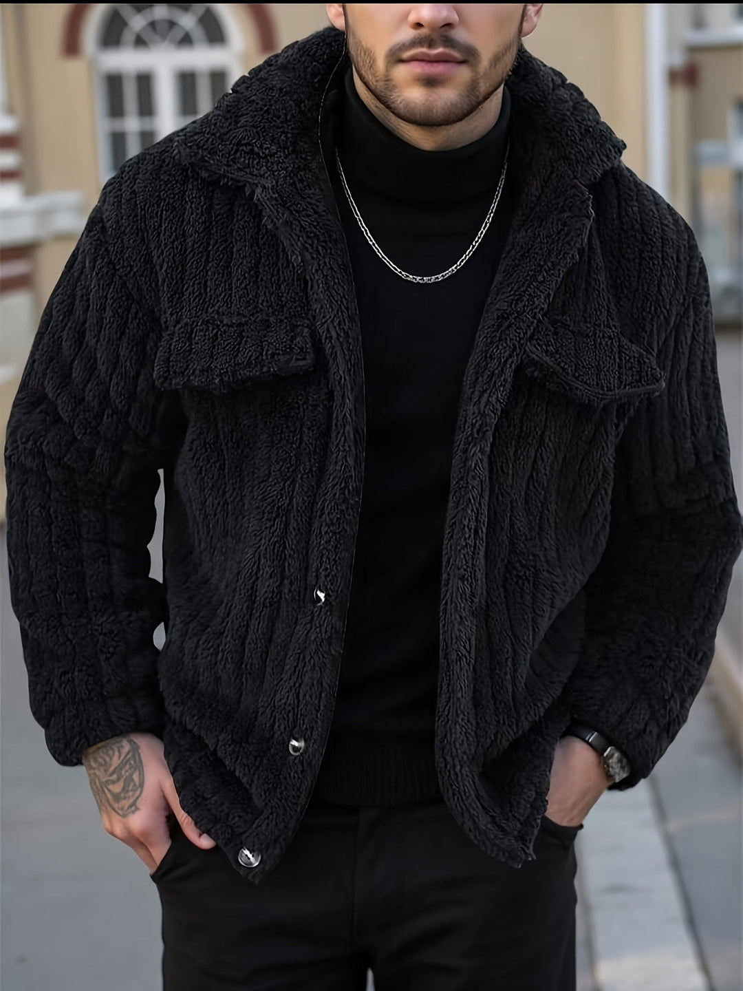 Textured Button-Up Jacket for Men