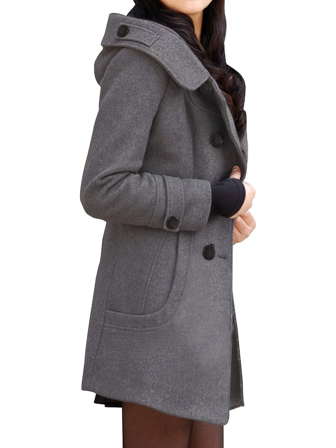 Women's Hooded Double-Breasted Mid-Length Coat