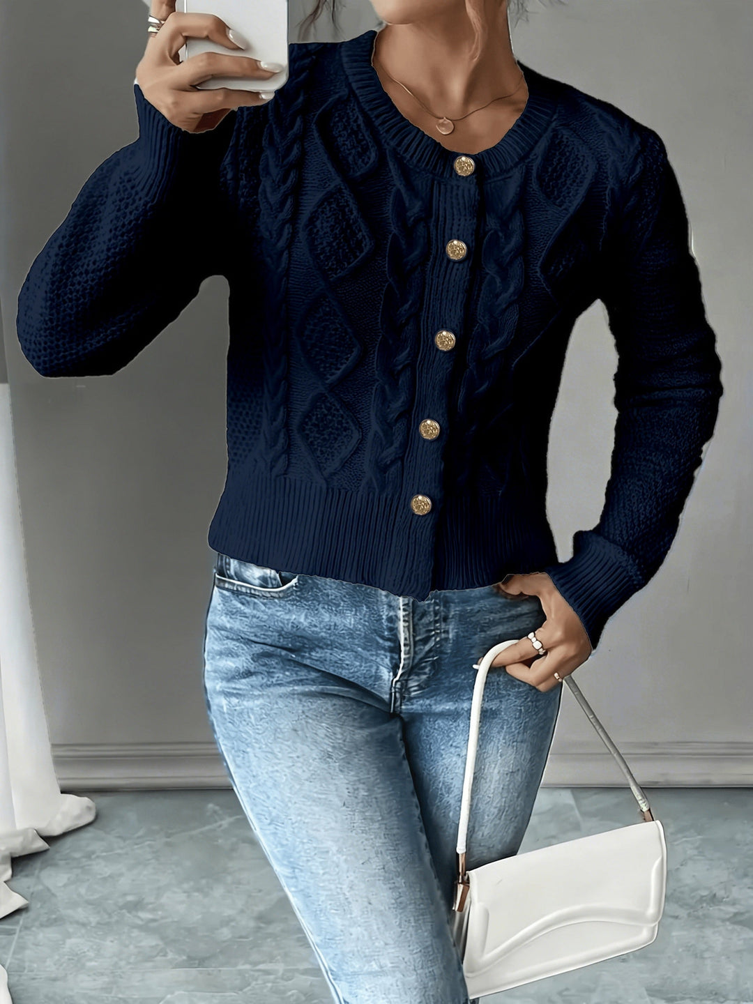 Cable-Knit Button-Front Cardigan for Women
