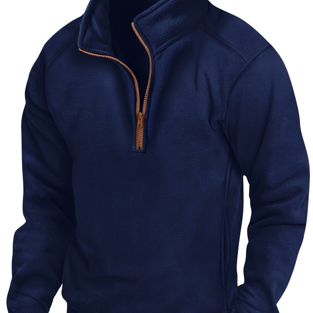 Navy Stand-Collar Half-Zip Pullover for Men