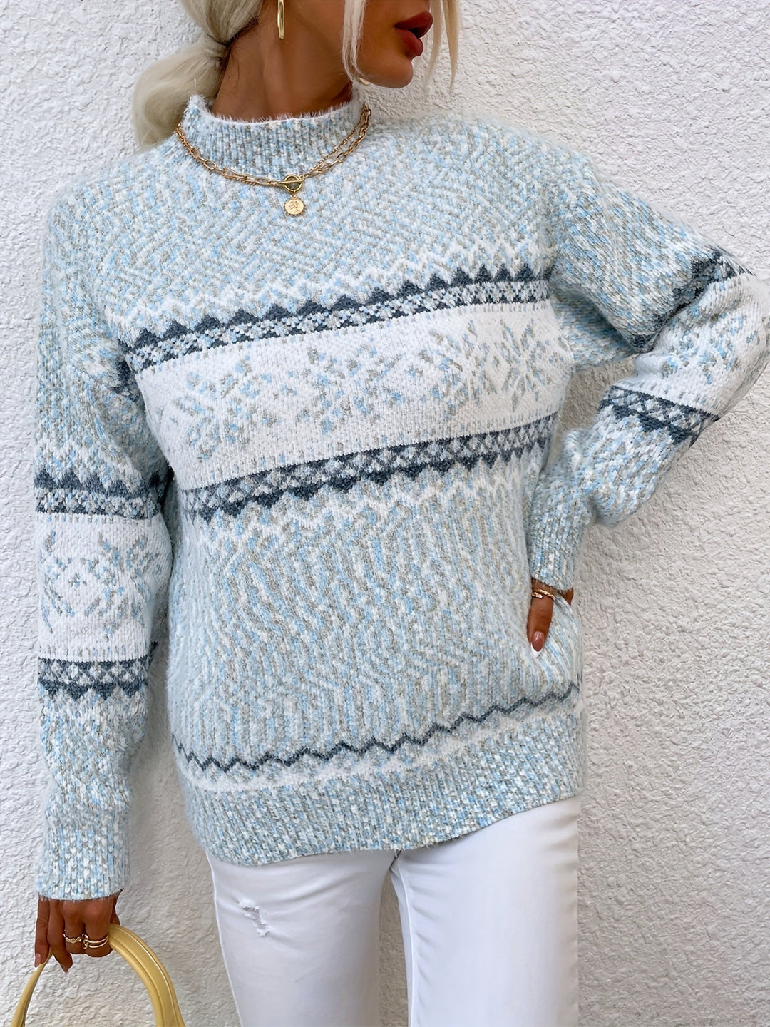 Snowflake Mock-Neck Sweater, Women's Cozy Fit