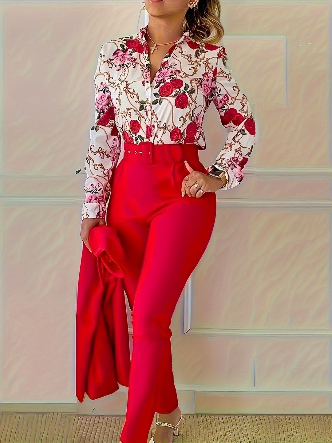 Floral Two-Piece Set for Women, Elegant Style