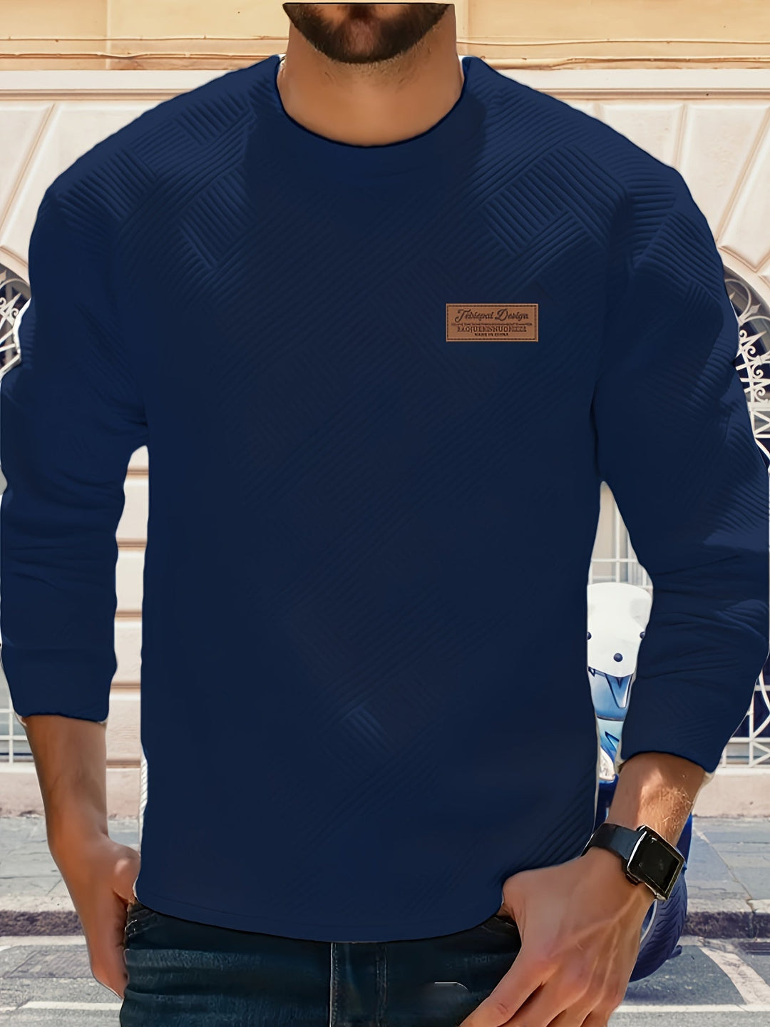 Textured Crew Neck Sweatshirt for Men