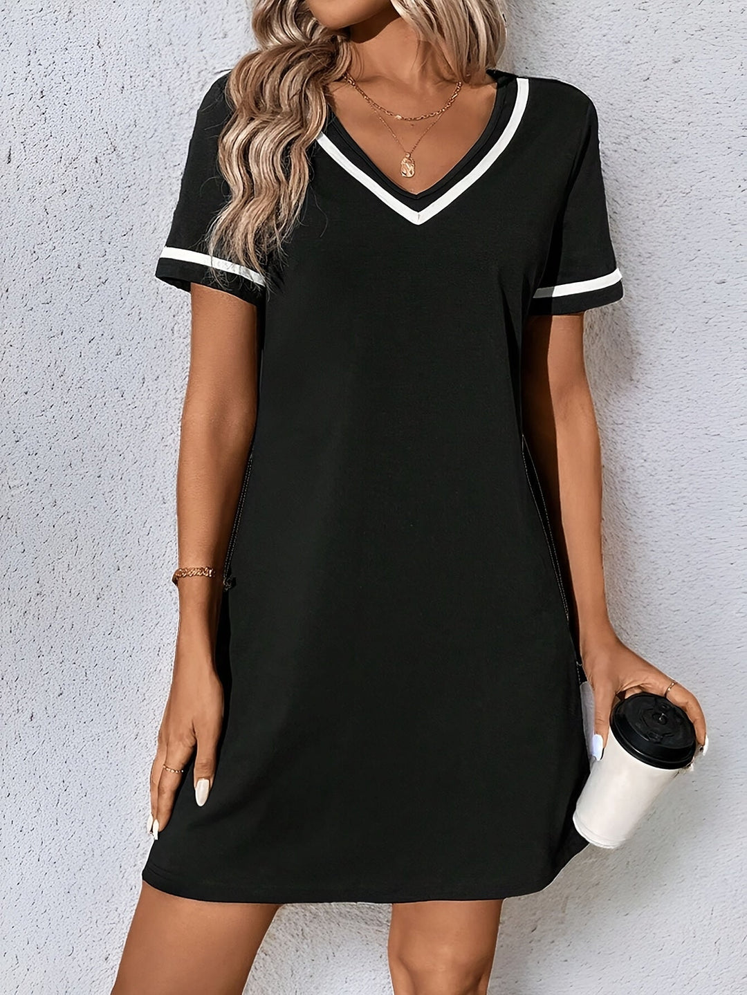 V-Neck Color-Block Shift Dress for Women