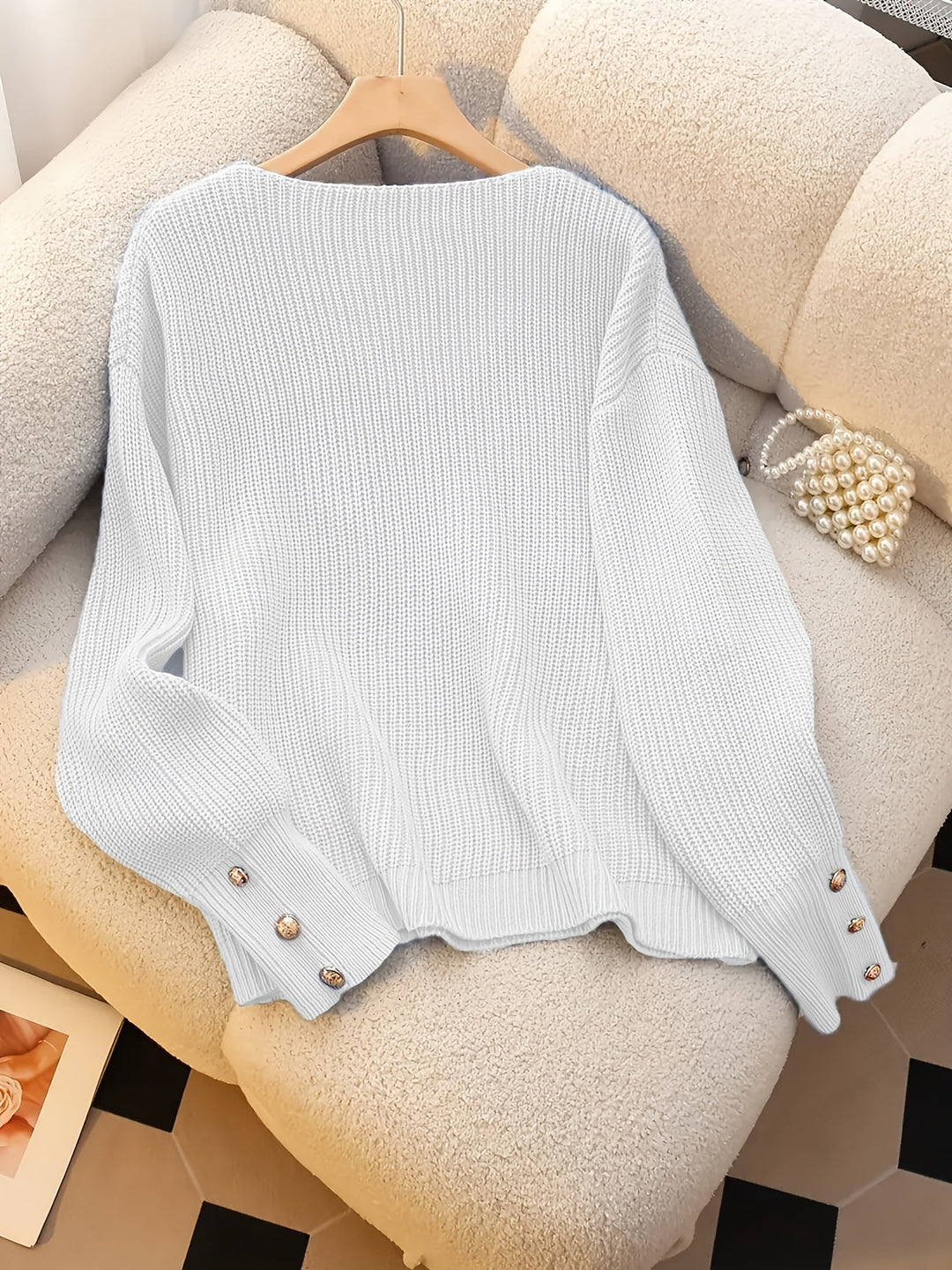 Ladies Ribbed V-Neck Sweater