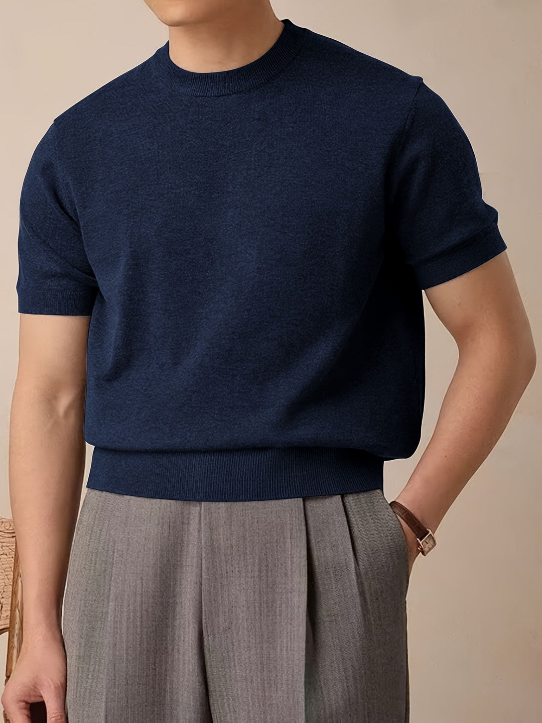 Short-Sleeve Knit Top for Men, Refined Style