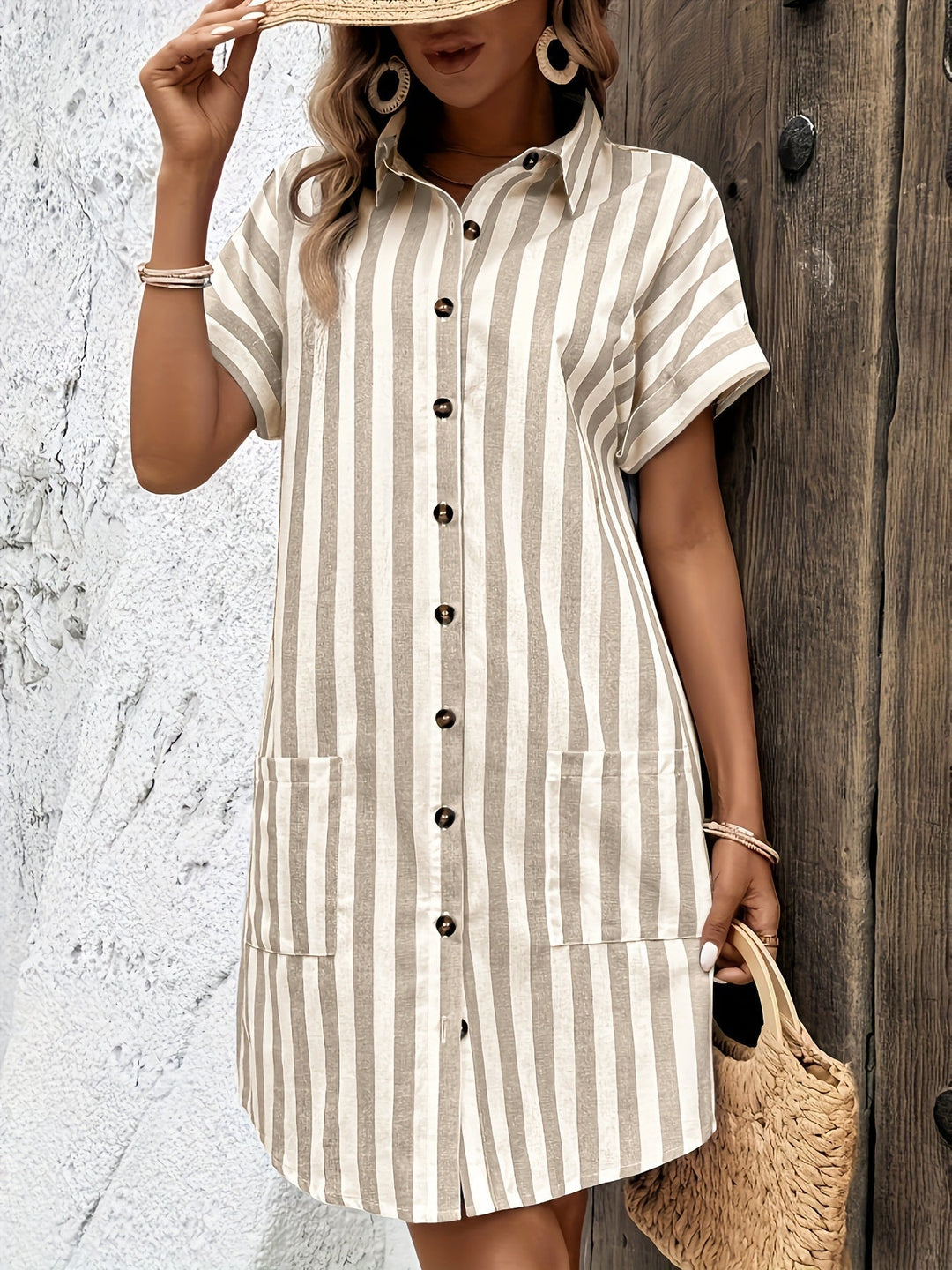 Belted Striped Shirt Dress for Women