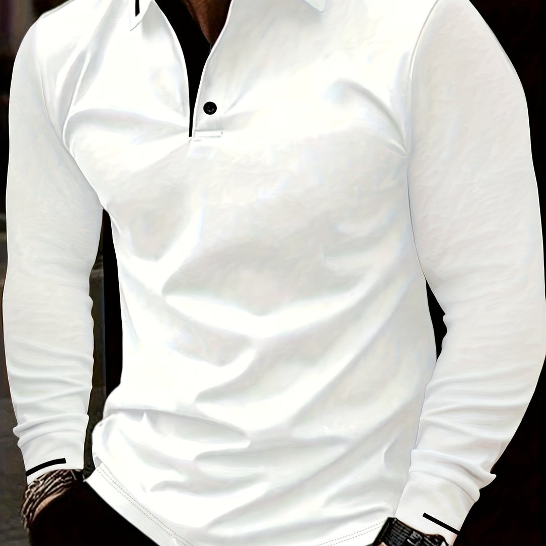 Long-Sleeve Polo Shirt for Men, Refined Style
