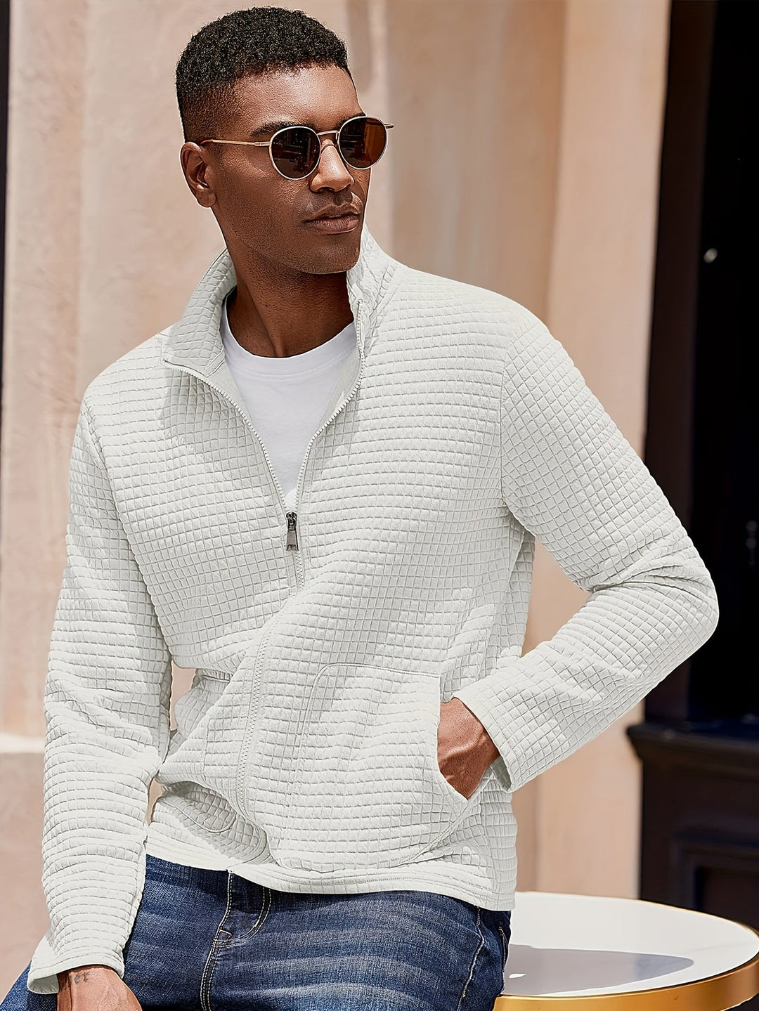 Zip-Up Jacket for Men, Textured Style
