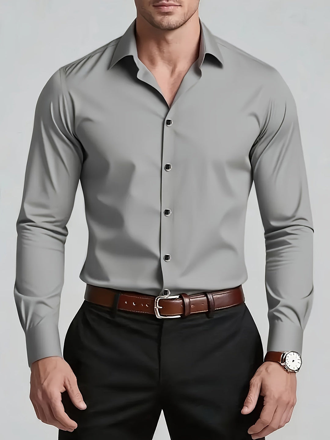 Tailored Long-Sleeve Button-Up Shirt for Men