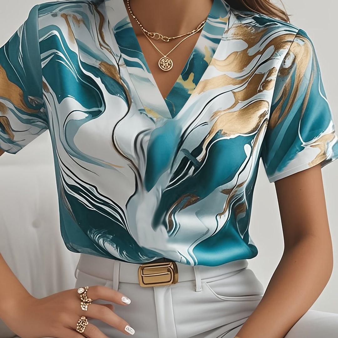 Artful Swirl-Print Blouse for Women