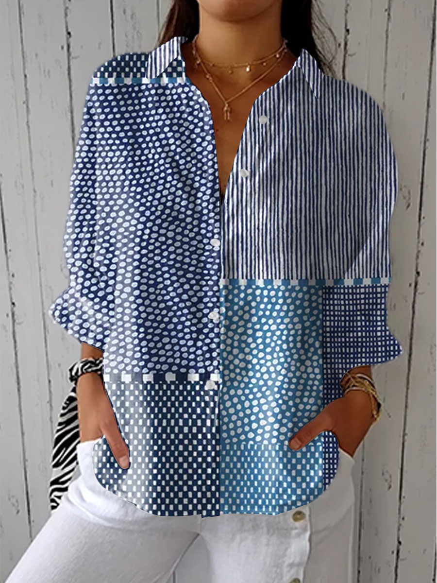 Ocean Patchwork Blouse for Women, Classic Style