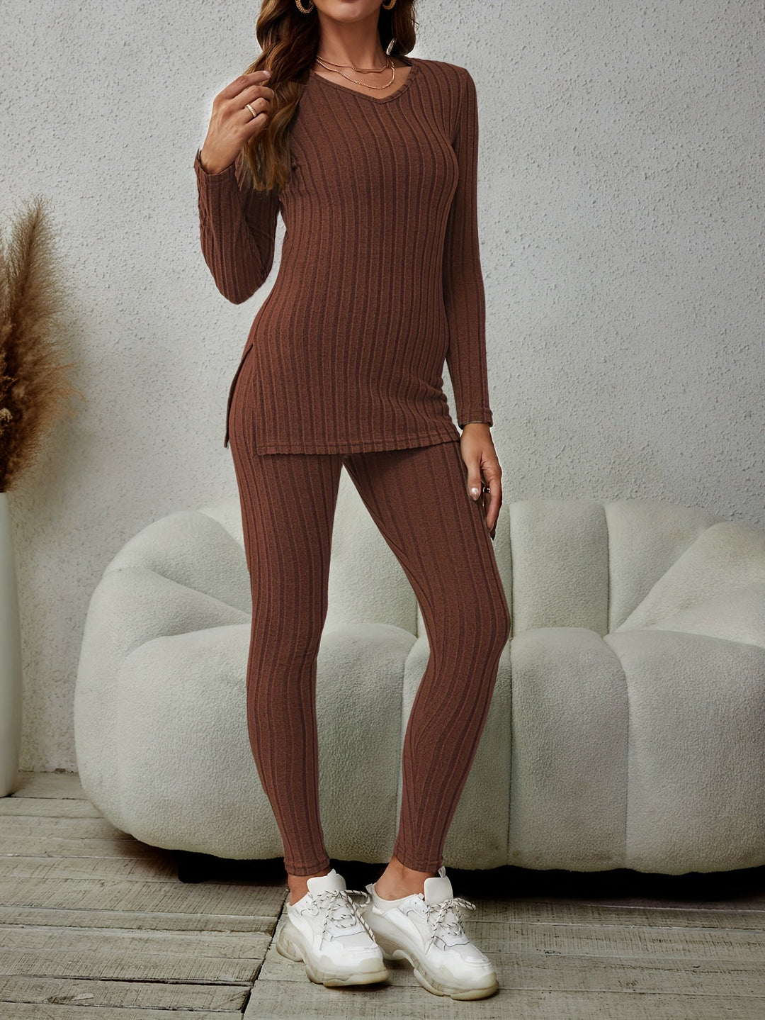 Ribbed Two-Piece Set for Women, Relaxed Style