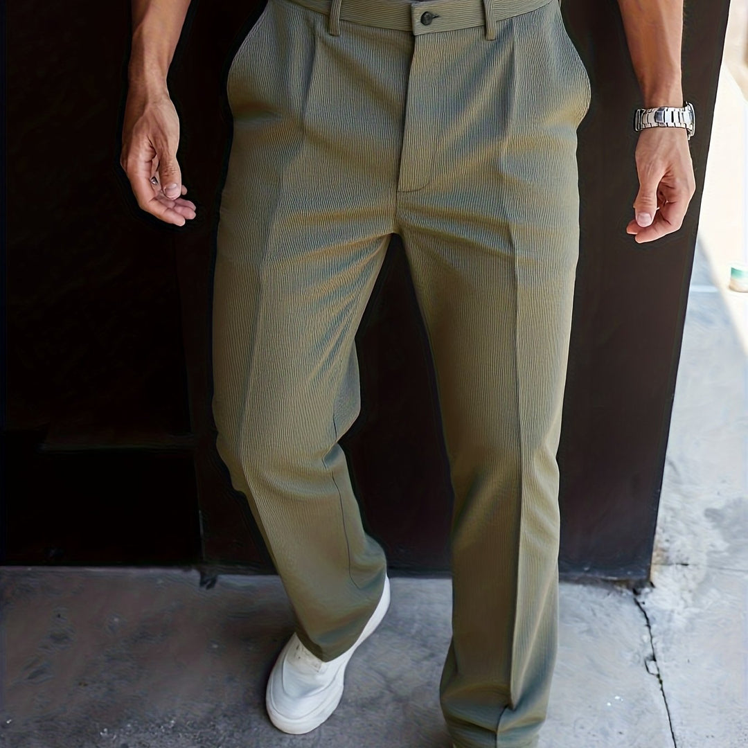 Men's Tailored Straight-Leg Trousers, Big Black