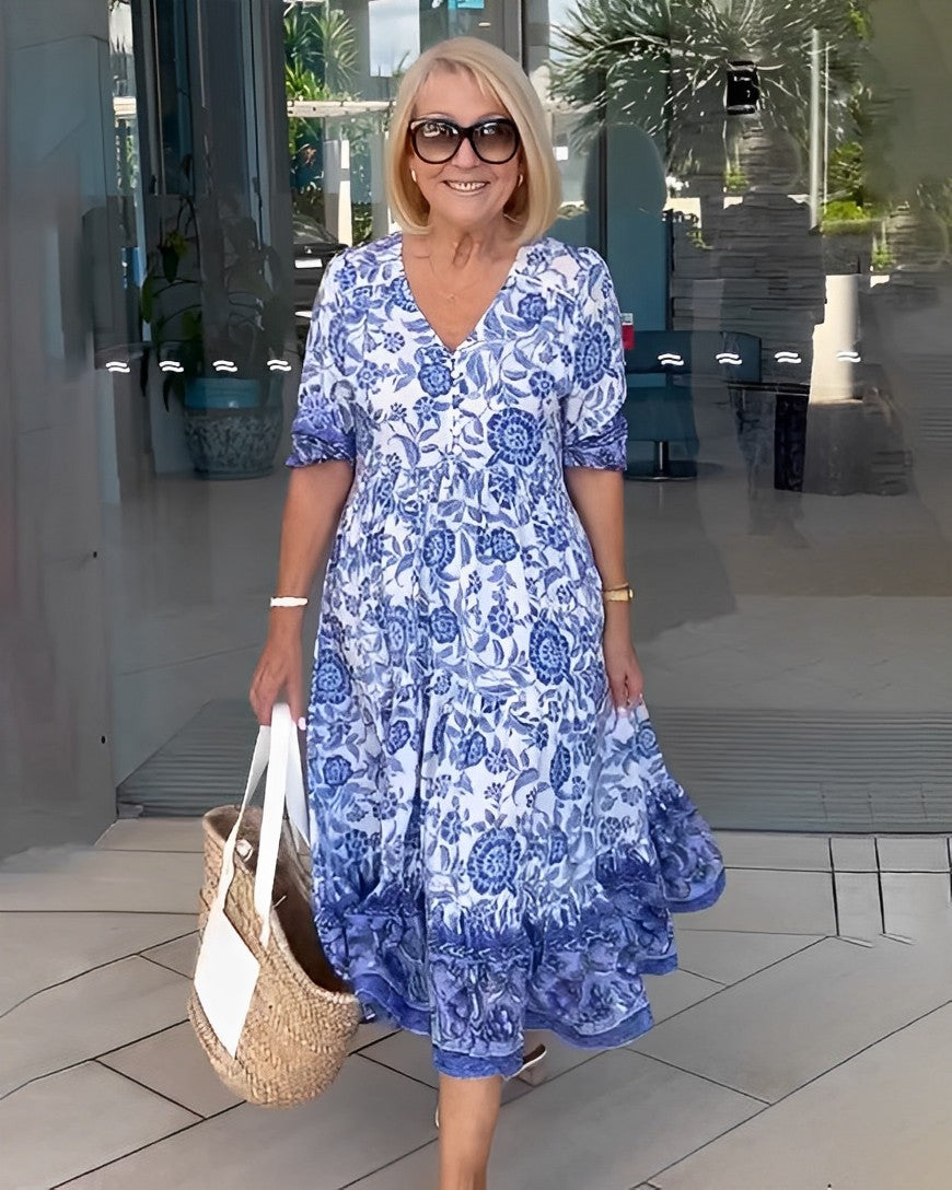 V-Neck Floral Dress, Women's Graceful Fit