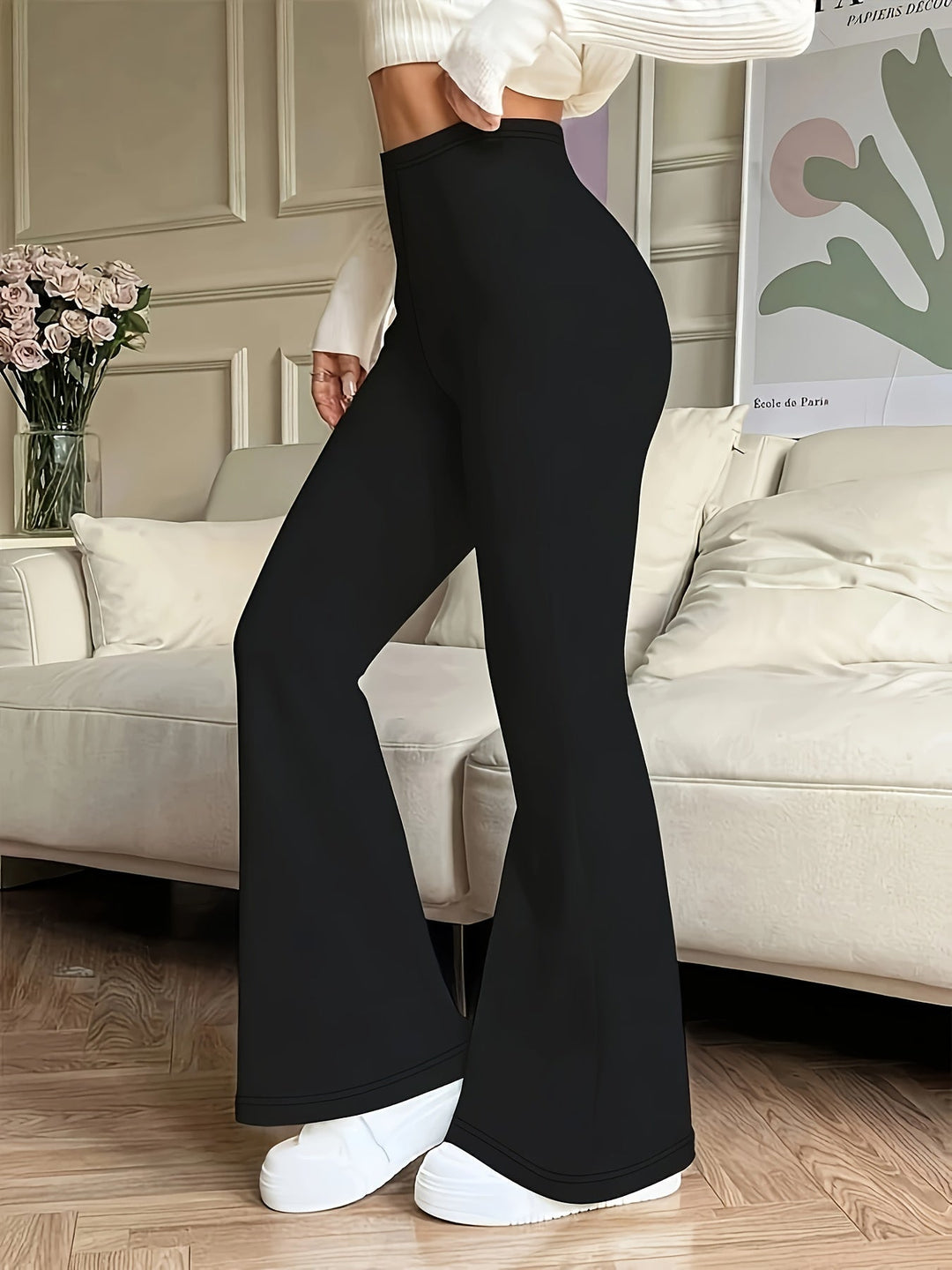 Black High-Waist Flared Trousers for Women