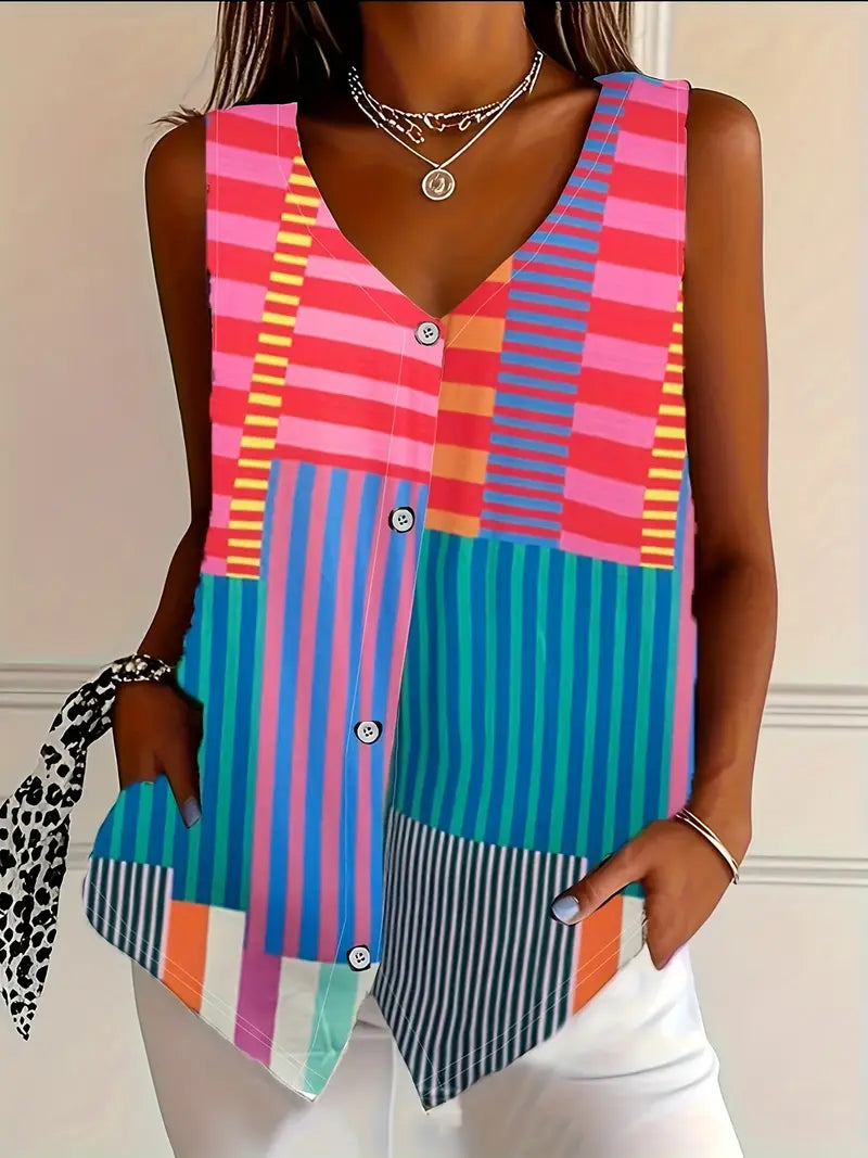 Sleeveless Button-Front Blouse for Women, Plus Size
