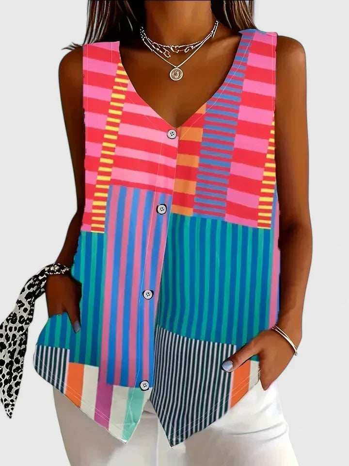 Sleeveless Button-Front Blouse for Women, Plus Size