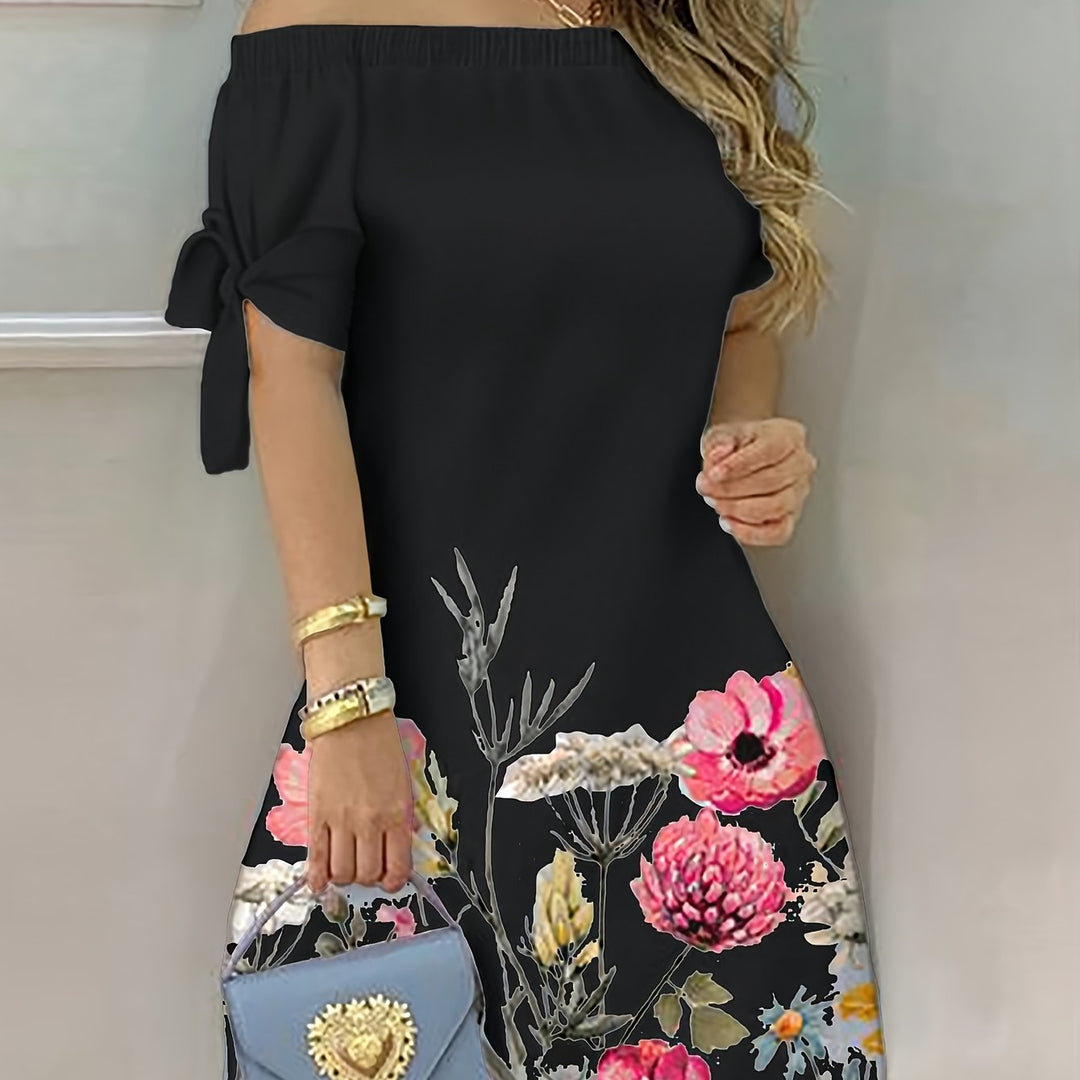 Women's Off-Shoulder Floral Bow Dress