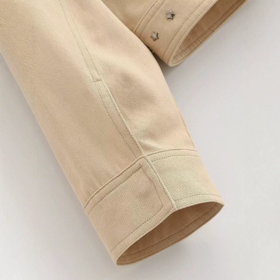 Women's Cropped Jacket – Collared, Khaki