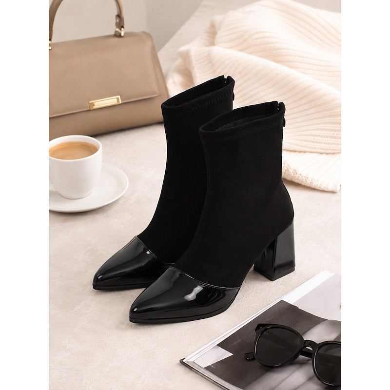 Cap-Toe Chunky Heel Ankle Boots for Women