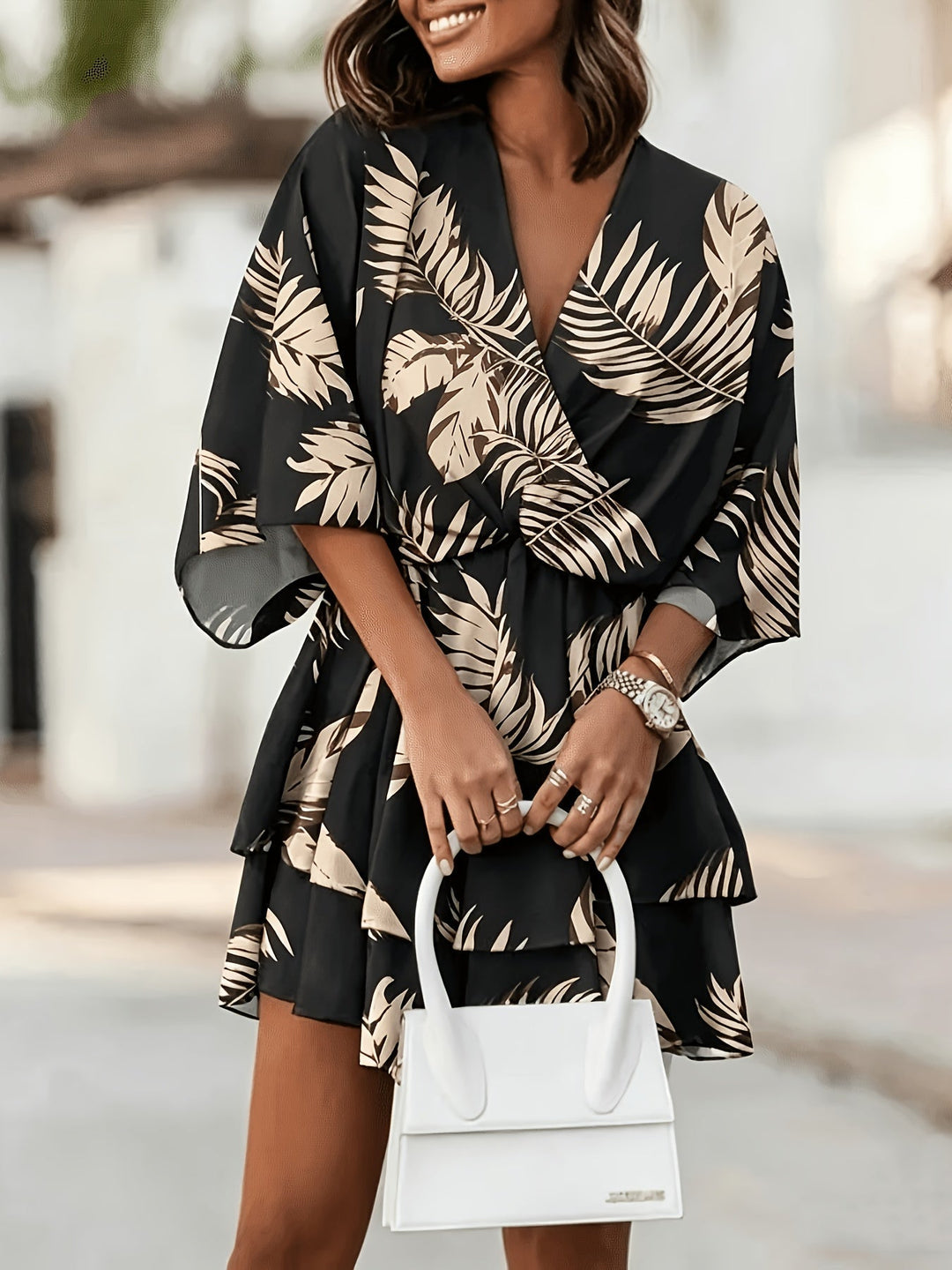Ladies Flowing Batwing Wrap Dress