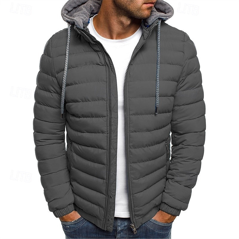 Hooded Quilted Puffer Jacket for Men, Plus Size