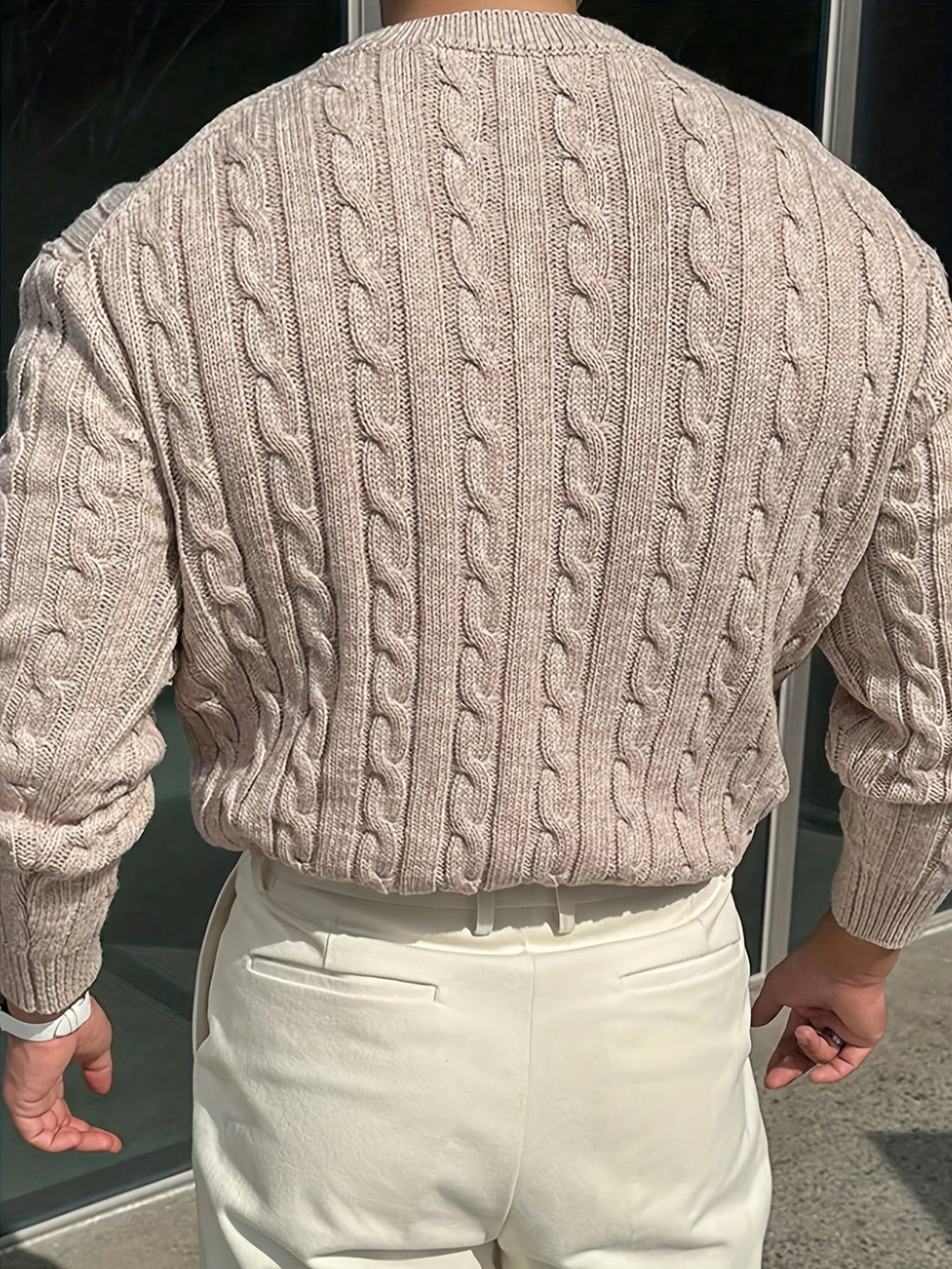 Men's Cable Knit Crew Neck Sweater