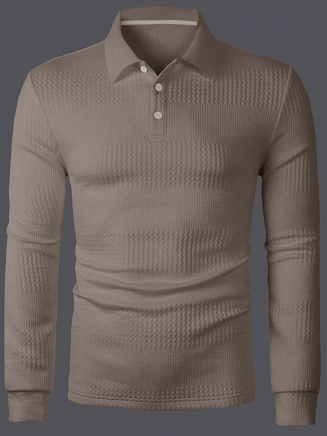 Long-Sleeve Polo Shirt for Men, Textured Style