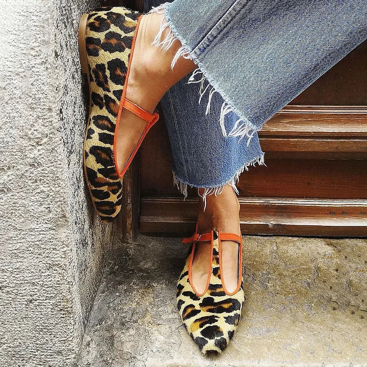 Leopard Strap Flat Shoes, Women's Elegant Fit