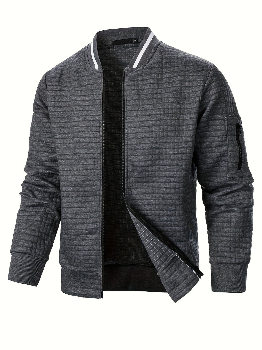 Textured Zip-Up Bomber Jacket for Men, Plus Size