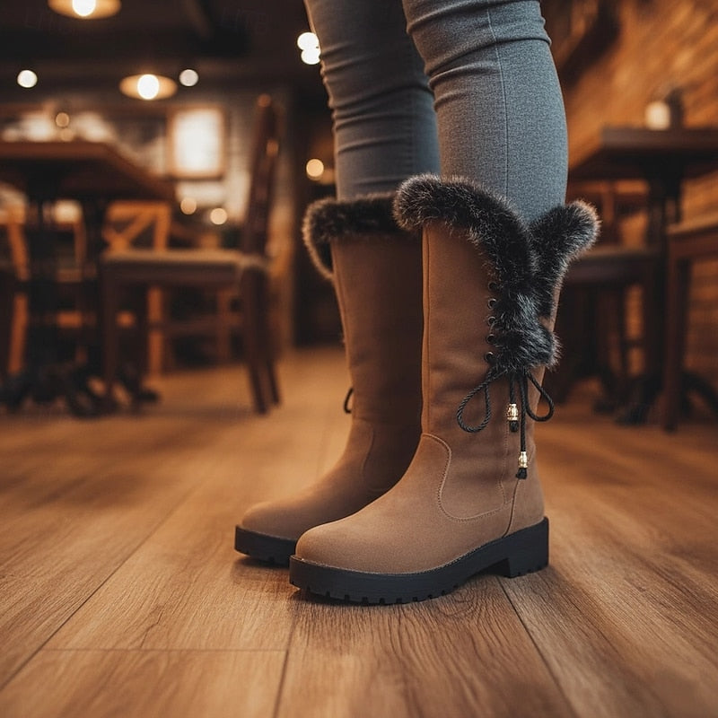 Fur-Trimmed Knee-High Winter Boots for Women